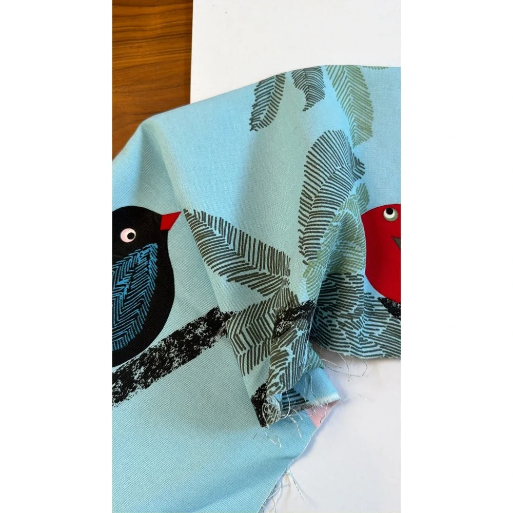 IKEA Malin Akerblom Bird Fabric 36x57 Blue Scandi Parrots Home Decor Sew